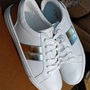 J. Crew Women's-shell toe tennis- SIZE 12 M, with silver & gold metallic stripes
